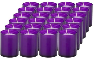 Sovie CANDLES Refill Kerzen Lila 24 Stück - Kerze in Kunststoff-Hülle - ca. 24 Stunden Brenndauer - Kerzen Deko Innen & Außen - Schützt Glas & Dekoration