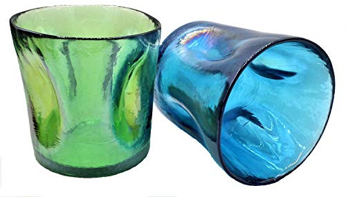 YALOS Set mit 2 Gläsern, gemischte Farben, Murano-Kollektion, Happy Drink, Wassergläser, Likörgläser, Durchmesser 90 mm, Höhe 90 mm, Muranoglas, hergestellt in Italien (Blue Sky/Grün)