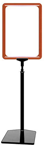 Plakatständer DIN A4 Rahmen rot, Ständer Kunststoff schwarz, Teleskopständer mit Fuß eckig, Kundenstopper höhenverstellbar bis 68 cm, Aufsteller