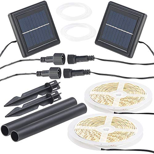 Lunartec Solar Lichtschlauch: 2er-Set Solar-LED-Streifen mit 180 warmweißen LEDs, wetterfest IP65 (LEDstreifen, Lichterkette wetterfest, Weihnachtsbaumbeleuchtung kabellos)