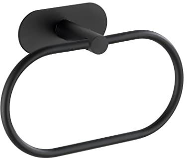 WENKO Turbo-Loc Handtuchring Orea Black Matt, Befestigen ohne Bohren, flexibel beweglicher Handtuchhalter, Massive Qualität aus rostfreiem Edelstahl, 20,5 x 12,5 x 7,5 cm
