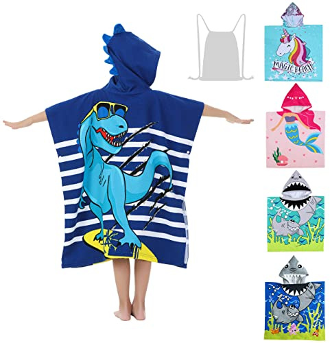 Athaelay Dinosaur Beach Towel with Hood for 3-10 Years Boys and Girls Hooded Towels Bath Robe for Kids