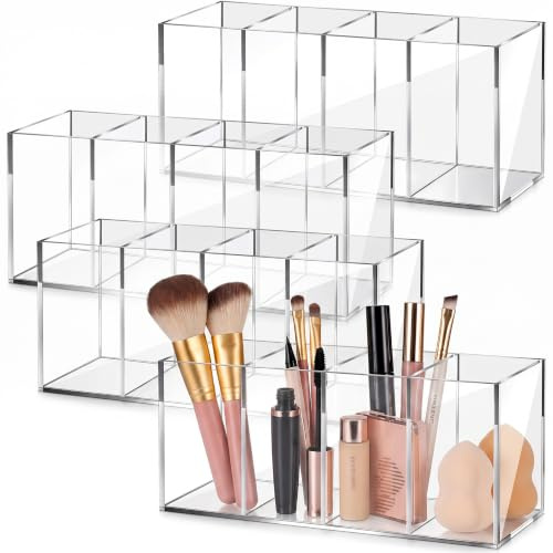 Acryl-Stiftehalter, 4 Fächer, transparent, Stiftehalter, Organizer, Acryl, Make-up-Pinselhalter, Acrylstift, Organizer für Büro, Zuhause, Schreibtischzubehör, 4 Stück