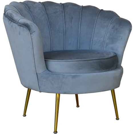 Liberoshopping Fauteuil en Tissu Velours avec Pieds en métal de Couleur Or, Dossier en Forme de Coquille au Design Moderne Fiore (Gris)