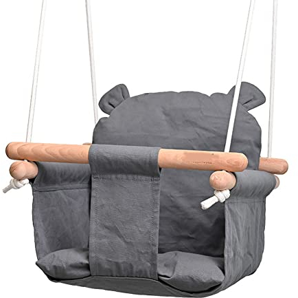 UltraNurtureest Baby-hängender Schaukel, hölzerner Stoff mit Baumwollsitz, Auflegen von Schwingen grau