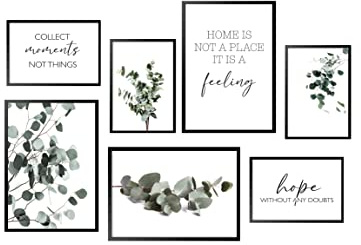 Postertech® Premium Poster Set | 7 Bilder als stilvolle Wanddeko | 4X DIN A4 & 3x DIN A3 | Wohnzimmer Pflanzen Set Eukalyptus