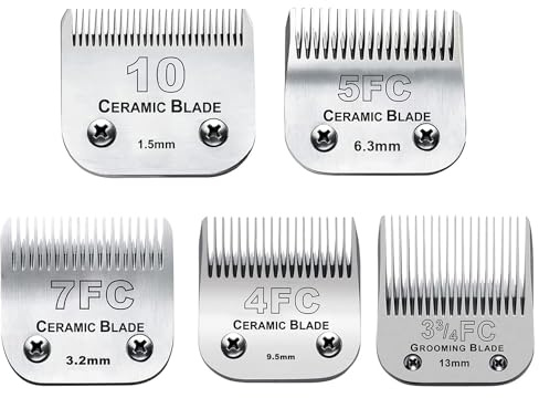 Fellpflege-Ersatzklingen für Hunde, kompatibel mit Andis Pet Clipper/Oster A5/Wahl KM Series Hunde-Schermaschine mit Keramikklinge und Edelstahlklinge (#10+5FC+7FC+3FC+4FC)