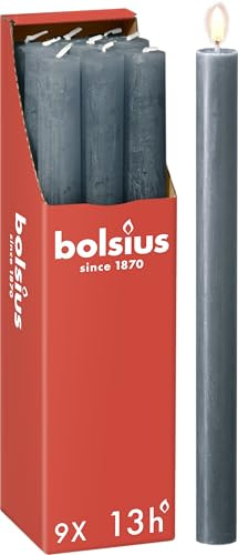 Bolsius - Rustik Stabkerzen - Dunkelblau - 9 Stück - 27 x 2.3 cm - Länge Brenndauer 13 Stunden - Unparfümierte - Enthält Natürliches Pflanzenwachs - Ohne Palmöl