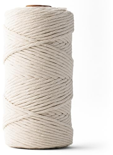 LEDENT Makramee Garn (3mm, 120M, Natur) - Einfach gedrehtes Seil 100% recyceltes Baumwollgarn zum Basteln - Dickes Makramee Garn für kreative Projekte