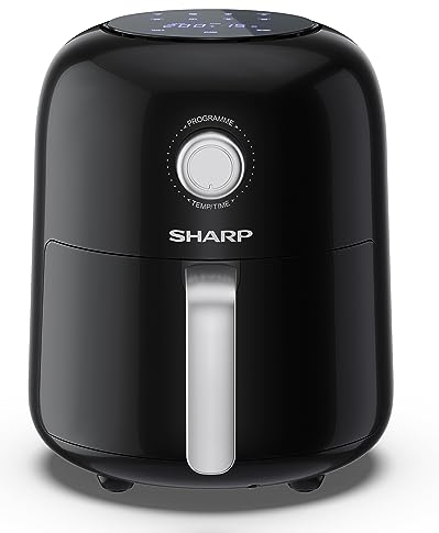 SHARP ‎AF-GS404AE-B Heißluftfritteuse 4L mit halbdigitaler Steuerung – Touchdisplay Funktion, 8 Programme, 1300W, Schwarz, Backen ohne Öl, B: 31,8 cm x H: 32,7 cm x T: 26,1 cm