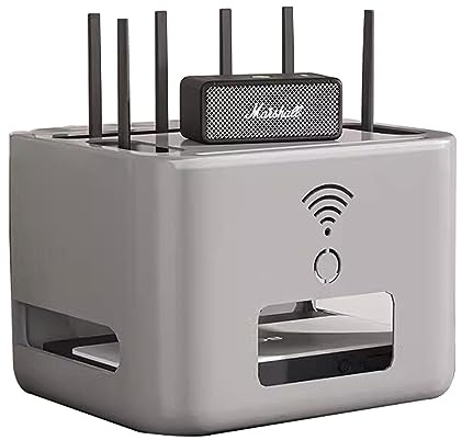 PPGE Home Wireless Router Box, Hidden Router Storage Box, Router Cable Storage Box, Double Layer Storage Shelf, Anti-ash Desk Organizer, Power Strip and Cable Management Hidden Box(Color:Grey)