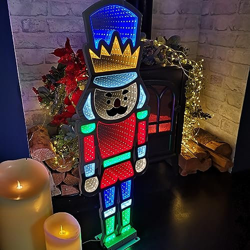 Samuel ALEXANDER 74cm Multi-coloured LED Infinity Standing Christmas Nutcracker Decoration with Metal Base