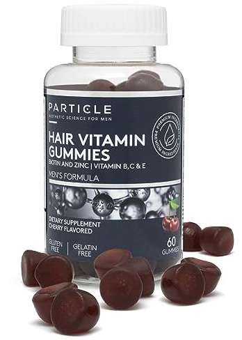 Particle Men’s Hair Gummies, Gluten Free & Vegan Supplement with Vitamin C, Biotin, Zinc & Vitamin B12, Men’s Daily Supplement for Hair & Wellness Support, Cherry Flavor, 60 Gummies, 1 Month Supply