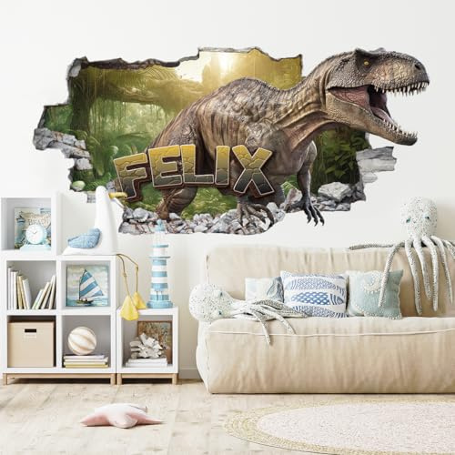 tjapalo® vz22N 3D Wandtattoo Kinderzimmer name Deko Jungenzimmer Dino Wandtattoo T-Rex Wandsticker B100xH48cm