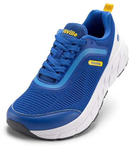 FitVille Laufschuhe Herren Extra Weit Sportschuhe Atmungsaktive Joggingschuhe Bequeme Walking Schuhe Breite Füße,Blau mit Weiß,47 EU,Weit