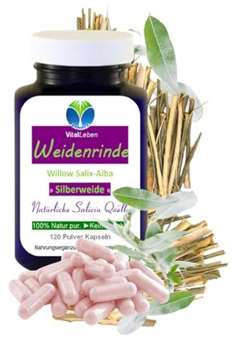 WEIDENRINDE – 120 Kapseln Silberweide (Salix alba) | Natürliche Salicin-Quelle für Gelenke, Muskeln & Bewegungsapparat | 100% NATUR Pur & OHNE Zusatzstoffe. 27360-120