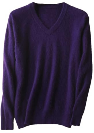 Men's Solid V-Neck Cashmere Knitted Sweaters Winter Casual Long Sleeve Warm Jumper Pullovers