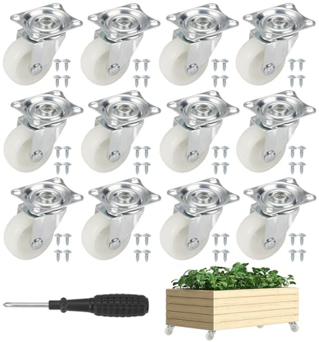 12 Ruedas Giratorias Pequeñas para Muebles Pesados ø 40mm/1,5, 360° Rotación Ruedas Cabeza Giratoria con Rodamiento para Carros, Mesas, Camas, Cajas, Carros de Transporte,con Clavos y Destornillador