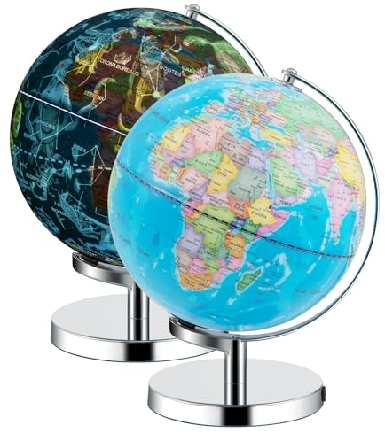 LIFEZEAL 23,5 cm Globo Terrestre Luminoso LED, Globo Constellation ABS con Base in Metallo, Altezza 29,5 cm, MappeWorld Interactive Explorablobe per Scuola, Ufficio, Casa, Mappa in Inglese, Blu