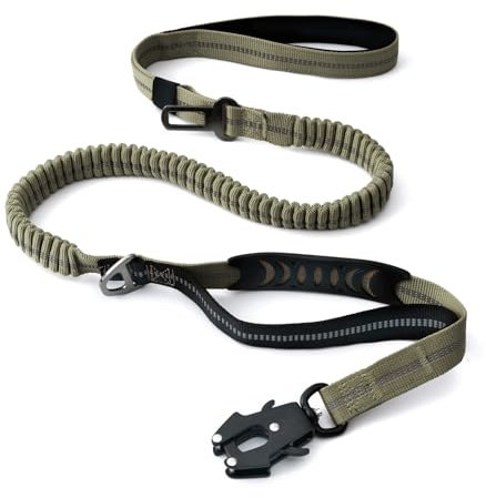 Strapazierfähige Taktische Hundeleine mit Schnellverschluss-Karabiner und stark reflektierenden Fäden, 1,2-1,8 m Power-Stretch-Hundeleine für mittelgroße und große Hunde, Armeegrün und Schwarz