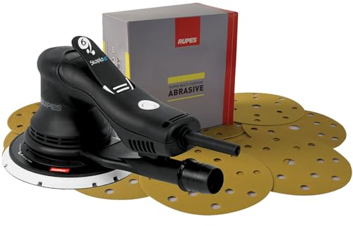 Levigatrice Orbitale Rotorbitale Elettrica BRUSHLESS Carrozzeria Professionale RUPES BIGFOOT Orbita Ø 3mm Platorello Velcrato MULTIHOLE Ø 150mm + 3 Pacchi da 100pz di Dischi Abrasivi RX253A/KITA
