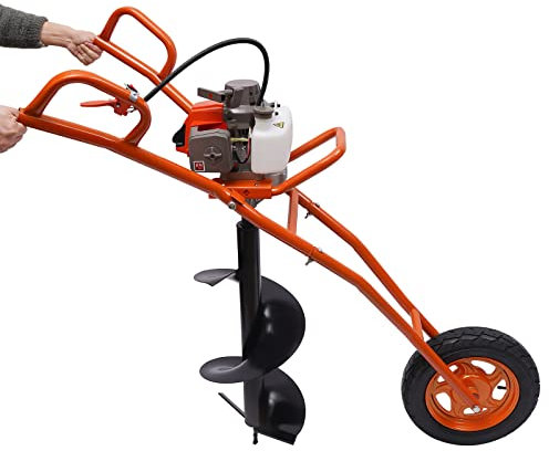 TaNeHaKi Petrol Auger Post Hole Digger 2-Stroke 63CC 3HP Gas Powered Post Hole Digger Petrol Fence Post Hole Digger Petrol Ground Hole Digger with Rubber Wheel Petrol Garden Auger with Drill Bit