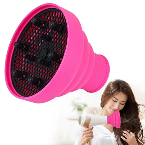 CAREDGO Diffusore per Phon da Viaggio Diffusori Phon pieghevole Diffusore Capelli in Silicone Diffusore Universale Asciugacapelli per Capelli Ricci, per Diametro da 4 a 5 cm (Rosa)