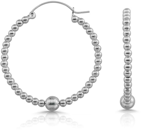 Cassini Ohrringe aus 925 Sterling Silber – 25, 35 oder 40mm große Creolen für Damen mit Klappverschluss, Hochglanzpoliert mit kleinen & großer Kugel.nickelfrei & antiallergisch 3CSB