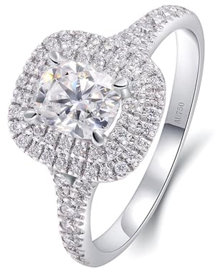 Skcess 18 Karat Weißgold Verlobungsring Damen Weiß Moissanit Oval, Ehering Ovaler Moissanit mit 4 Zinken 0,7 ct Ring Damen Größe 65 (20.7)