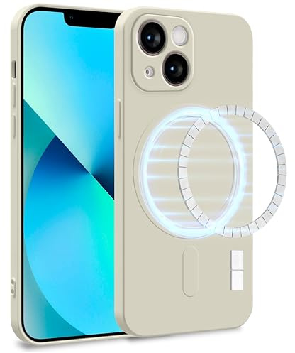 MyGadget Funda [ Compatible con MagSafe ] para Apple iPhone 13 Mini en Silicona TPU - Carcasa de Doble Capa - Case Resistente Antigolpes y Anti choques - Ultra Protectora Blanquecino