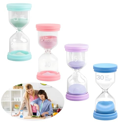 Buntes Sanduhren Set,xlwen 4 Stück Far Sanduhren,Sanduhren Set Zeitmesser,Sanduhren Bunter Kinder,Mini Sanduhren Set,für Klassenzimmern, Küchen, Büro, Heimdekoration,4 Farben,5/10/15/30 Minuten
