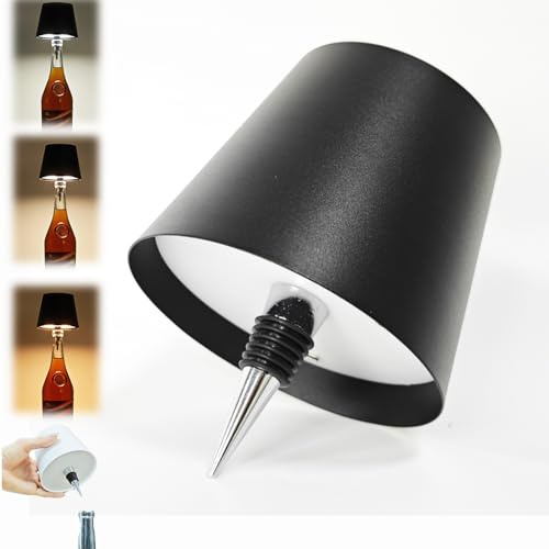 Lampe de table rechargeable sans fil Abat-jour pour bouteille de vin 3 couleurs à intensité variable Contrôle tactile Lumières portables intégrées