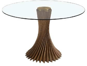 ÁNGEL CERDÁ - Mesa Comedor Redonda - Medidas 130 cm x 76 cm - Mesa de Centro de Salón con Tapa Fija de Cristal Templado 12mm - Patas de Madera Color Nogal - Apta para 6 comensales