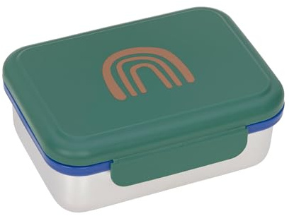 LÄSSIG Kinder Brotdose Edelstahl Lunchbox mit Trennwand Little Gang Rainbow Green