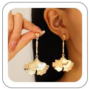 Wendalern Boucles d'oreilles en forme de feuille de Ginkgo boucles d'oreilles pendantes à longues feuilles pétale de fleur boucles d'oreilles en or déclaration géométrique bijoux pour femmes