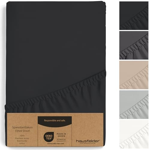 Hausfelder Spannbettlaken Boxspringbett 140x200 bis 160x200 cm, bis 40 cm Matratzenhöhe, Jersey Baumwolle Bettlaken, Spannbetttuch für Boxspring Matratzen 140x200cm 160x200cm, beige Greige