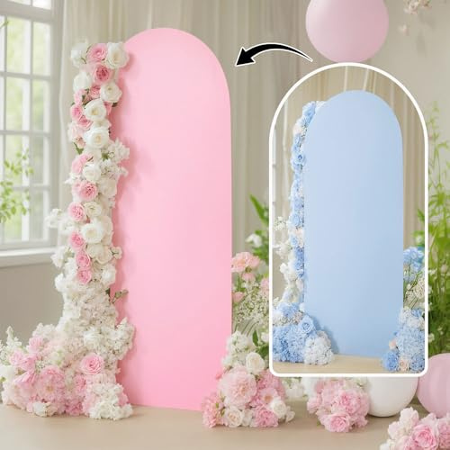 FANSU Toile de Fond Ronde en Forme d'Arche, Réversible Arche Mariage Couverture, Housse de Toile de Fond pour Décoration de Mariage, Cérémonie, Fête d'anniversaire (7.2FT (220x120cm),Rose-Bleu)