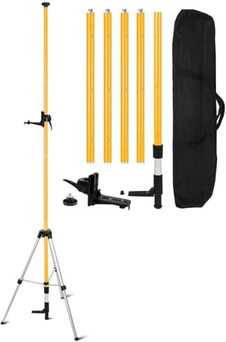 Mountlaser Asta di Livella Laser con Treppiede 3,7M - Attacco da 1/4 per 20 per Livella Rotante e di Linea - Dado Adattatore 5/8-11 Incluso