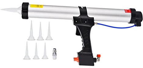 Professional Pneumatic Caulking Gun | Heavy Duty Sealant Tool for Home & Inry | Dripless Cartridge & 6 Nozzles Included - 600ML