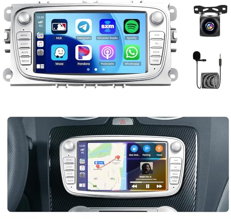 Hikity 8Core 4+64G Autoradio Android Für Ford Focus C-Max S-Max Mondeo Galaxy Wireless Carplay Android Auto, 7'' Touch Display Bluetooth Radio mit WiFi GPS Navi DSP 32EQ FM RDS SWC Rückfahrkamera