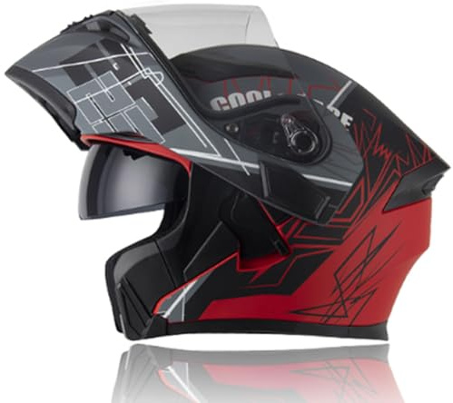 Oubaiya Casco per motociclette a viso pieno, coperchio ribaltabile, casco modulare per motociclette con doppi parasole, per uomini e donne adulti approvato dalla ECE (Rosso (rosa), L)