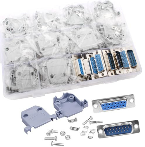 VISSQH 20 Pezzi DB15 connettore a saldare,RS232 D-SUB adattatore seriale DB15 15 pin D Sub Connettore DB15 maschio/femmina Breakout Connector + copertura in plastica DB15