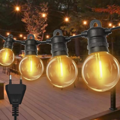 lP68 LED Lichterkette Außen, G40 Gluhbirnen ABS Kunststoff Lichterkette Außen Solar Wasserdicht fur Romantisch Garten Balkon (6M 220V-240V 10 Birnen)