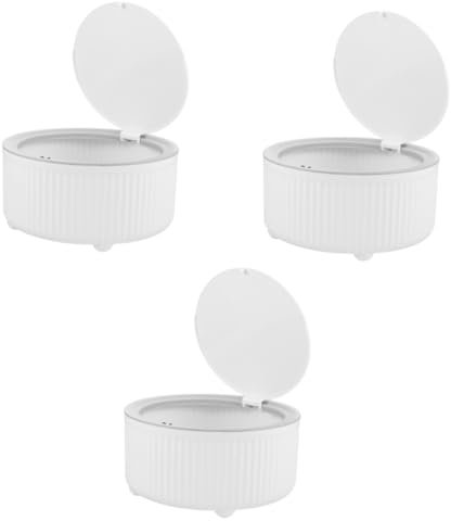 Cabilock 3 Pièces Poubelle de presse de bureau humain couvercle stockage poubelle ronde populaire table de lit poubelles de bureau pour près du bureau poubelle de comptoir Plastique blanche
