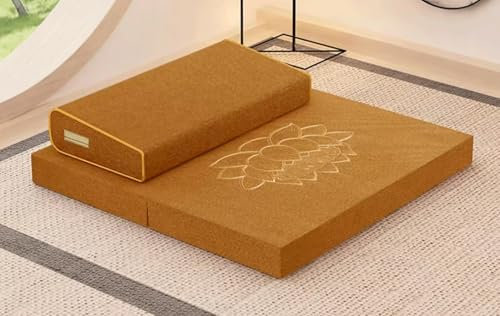 MGEMJMJ Large Meditation Cushion Mat Set Thick Yoga Mat Bolster Floor Pillows Seating For Adults Upgraded Meditation Accessories(Size:60x60cm(24x24inch),Color:earthy yellow-1)
