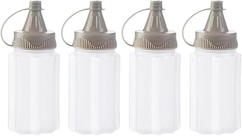 Pchnfei 4 Pcs White Plastic Squeeze Condiment Bottles, Mini Sauce Jam Squeeze Bottle, Ketchup Honey Bottle, Salad Dressing Container for Lunch, BBQ, Camping Condiment Squeeze Bottles Dinnerware