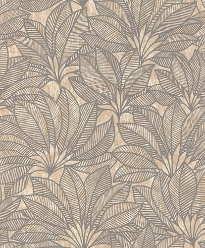 Rasch Tapete 542660 - Vliestapete mit grafischen Blättermuster in Braun mit Struktur - Kollektion: Deco Style