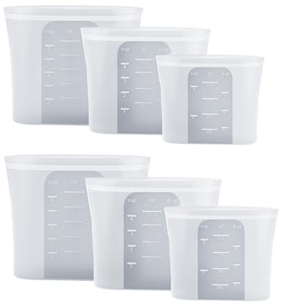 Fynster Platinum Silicone Reusable Food Storage Bags [6 Pack] – Eco-Friendly Freezer & Sandwich Bags for Sous Vide, Batch Cooking & Meal Prep – Leakproof, BPA Free (500ml, 1000ml, 1500ml)