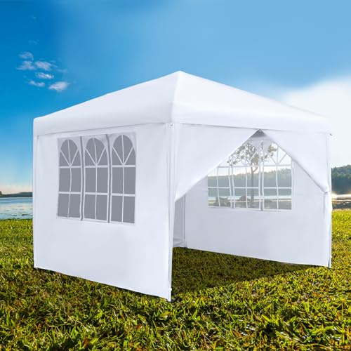 NAIZY Faltpavillon 3x3 m Pavillon Wasserdicht Gartenpavillon mit 4 Seitenteilen und Tragetasche Faltbar Zelt Polyester Partyzelt UV-Schutz Metall-Verstrebungen, Weiß