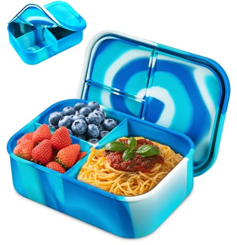 Fiambrera Infantil Con Compartimentos De 1200 Ml, Caja Bento De Silicona A Prueba De Roturas Y Fugas, Fiambrera Para NiñAs Y NiñOs, Fiambrera Sin Bpa Para El Colegio, Picnic (Morado) (Azul)